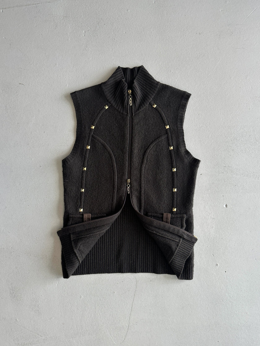 LES COPAINS  - 1990s HIGH NECK KNIT ZIPPED VEST GILET