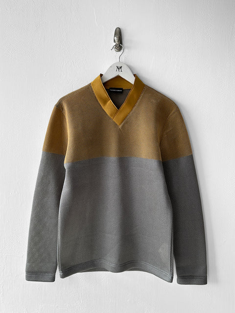 EMPORIO ARMANI - F/W 2013 PERFORATED V NECK TECHNICAL LONG SLEEVE TOP