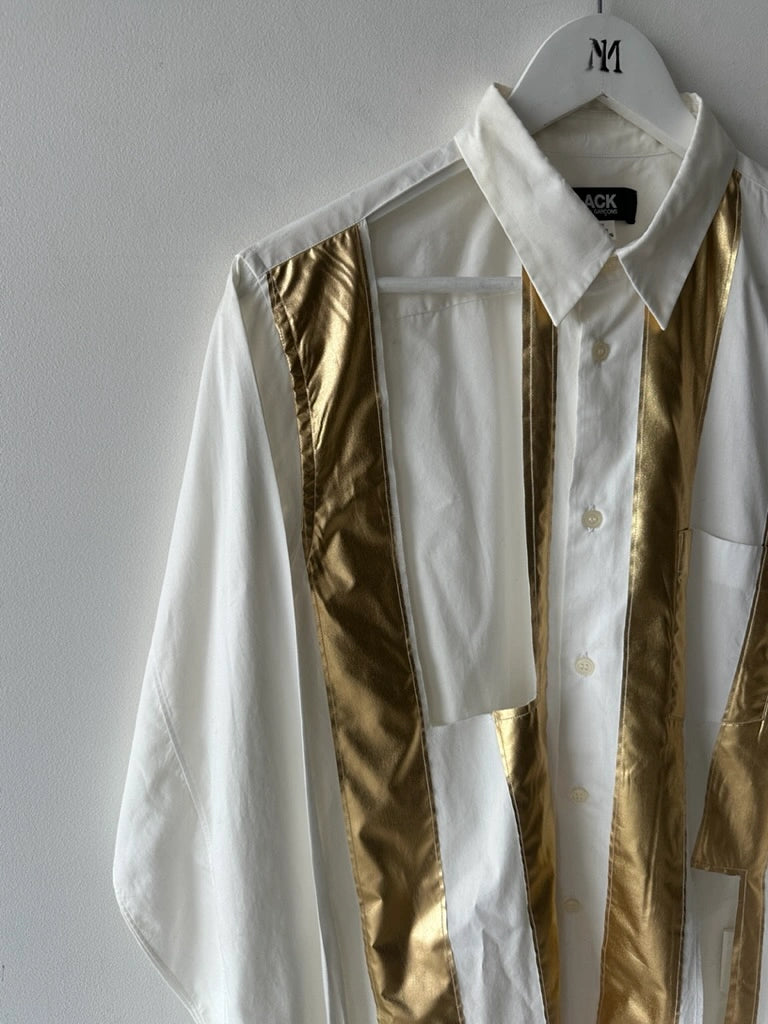 COMME DES GARÇONS BLACK - S/S 2018 LONG SLEEVE SHIRT WITH GOLD FOIL PANELS AND CUT OUTS FRONT