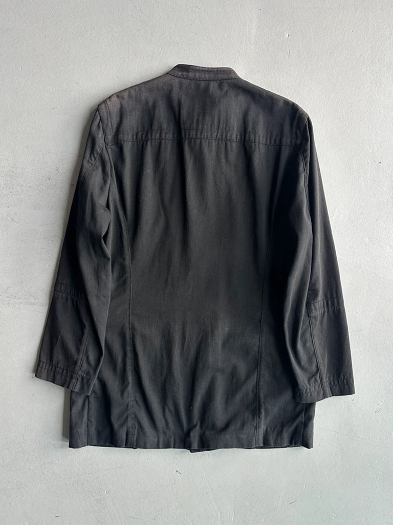 DIRK BIKKEMBERGS - S/S 2003 BELTED NECK JACKET WITH LEATHER FRONT PANEL