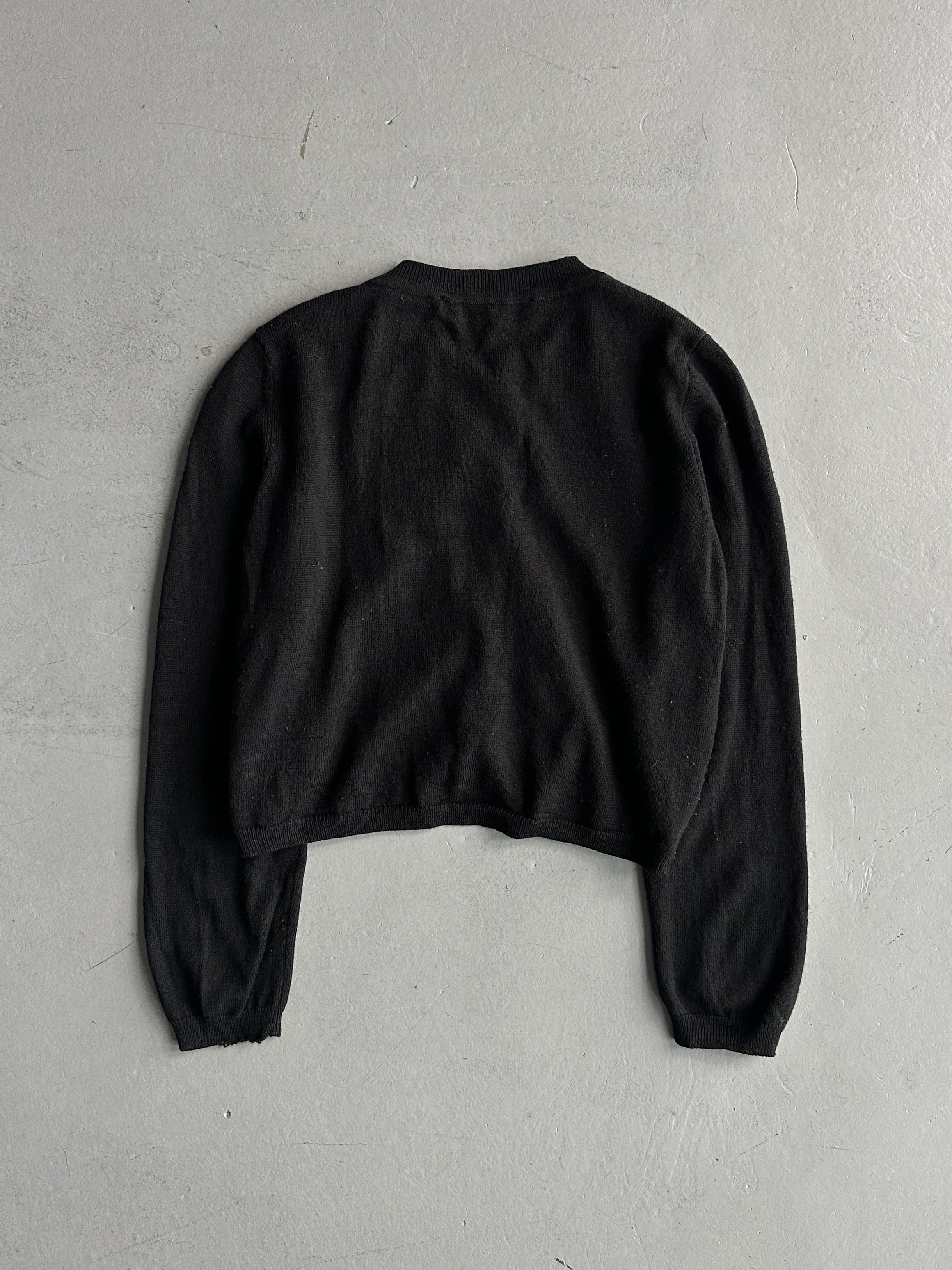 MOSCHINO - 2000s CROP FIT WOOL CARDIGAN WITH PEARL EMBELLISHMENTS FRONT