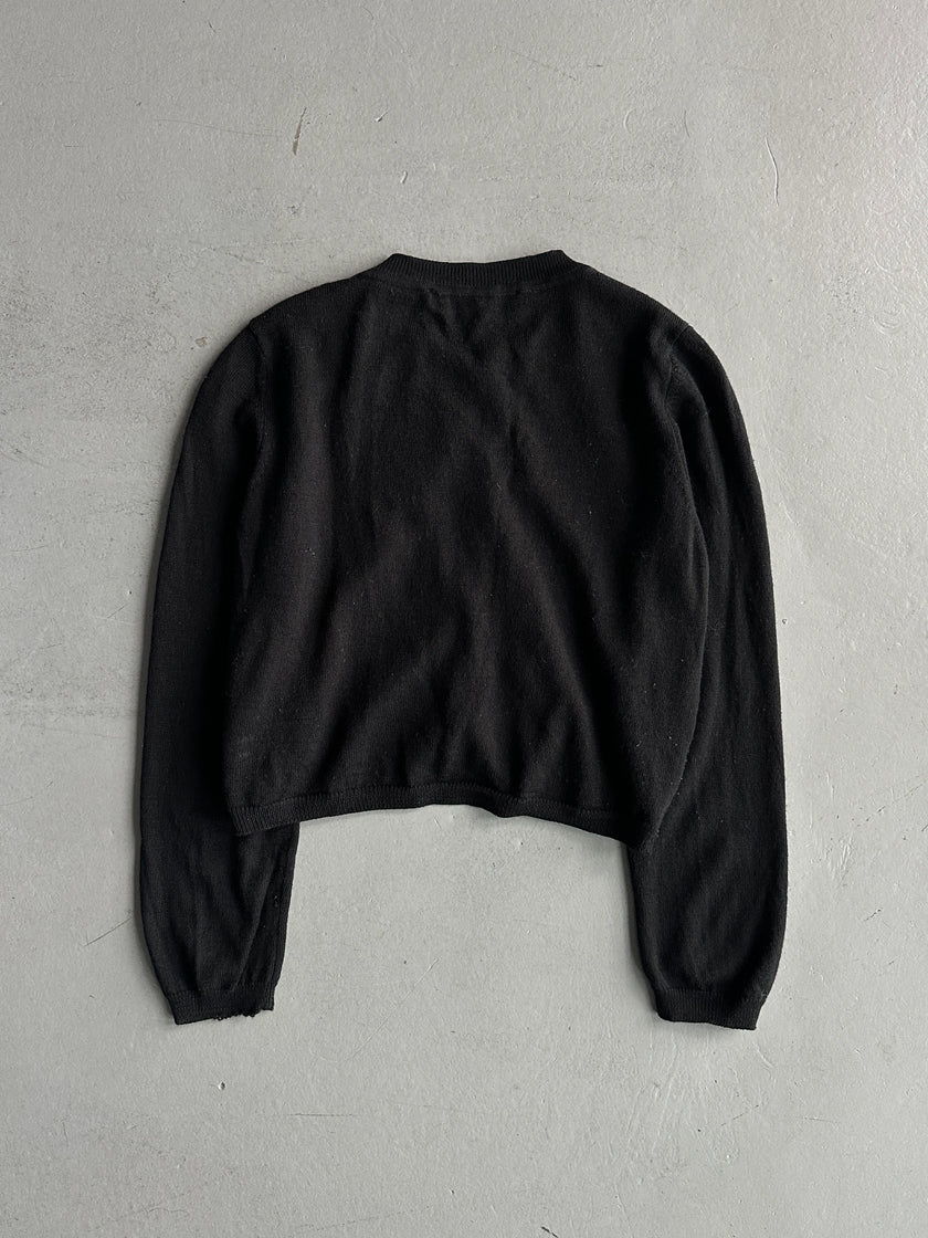 MOSCHINO - 2000s CROP FIT WOOL CARDIGAN WITH PEARL EMBELLISHMENTS FRONT