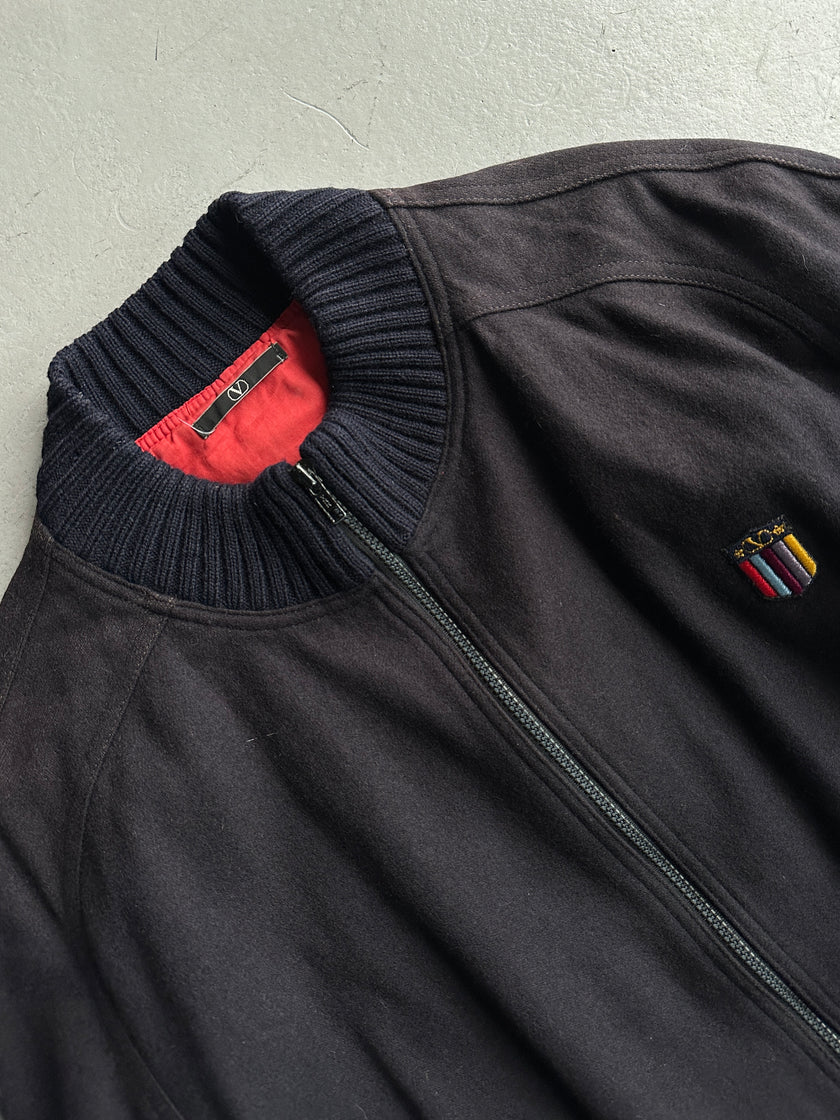 VALENTINO - 1980s WOOL BOMBER JACKET WITH RIBBED COLLAR AND CUFFS