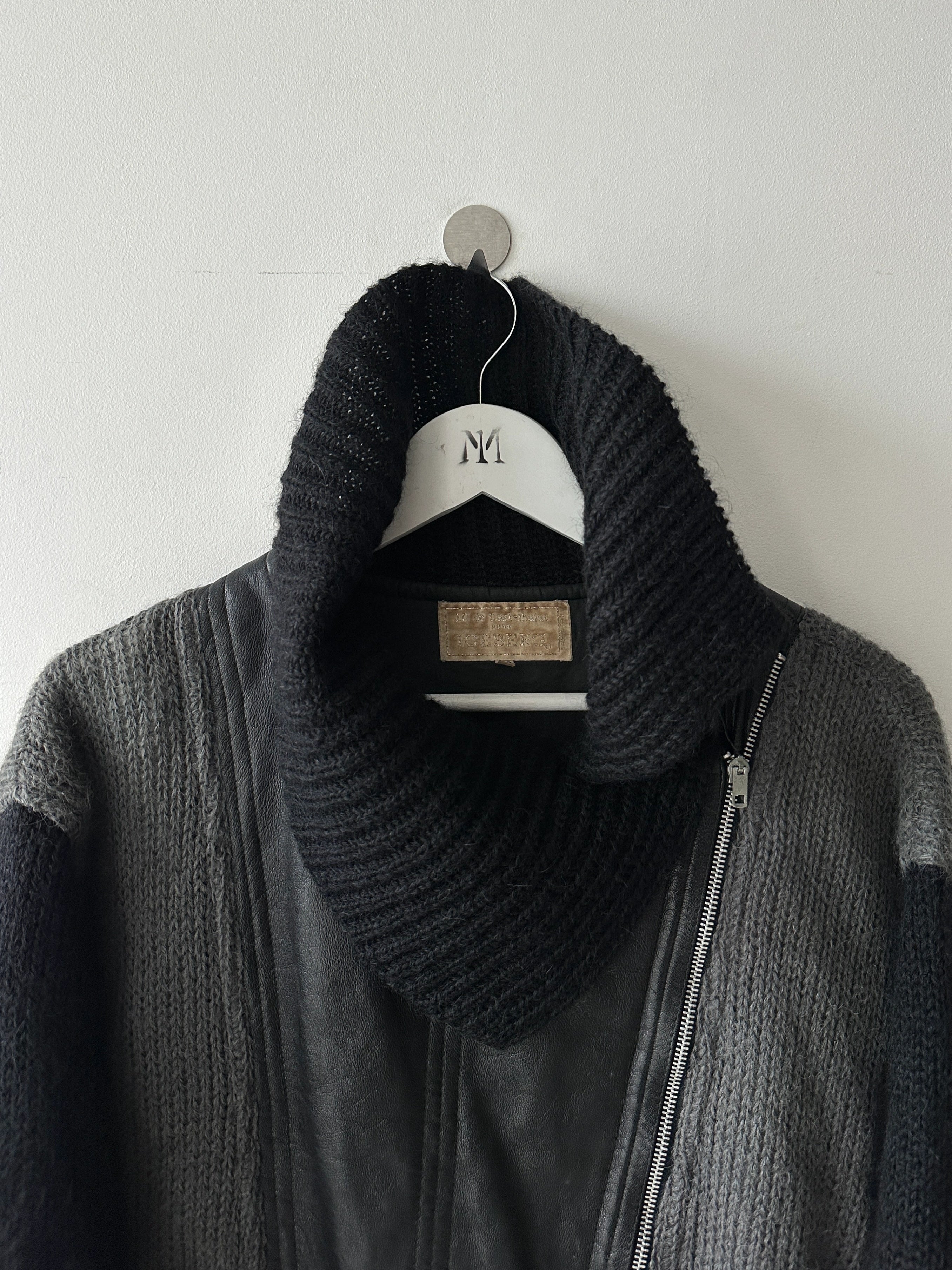 ICEBERG BY J.C. DE CASTELBAJAC - 1980s KNITTED JACKET WITH LEATHER PANEL