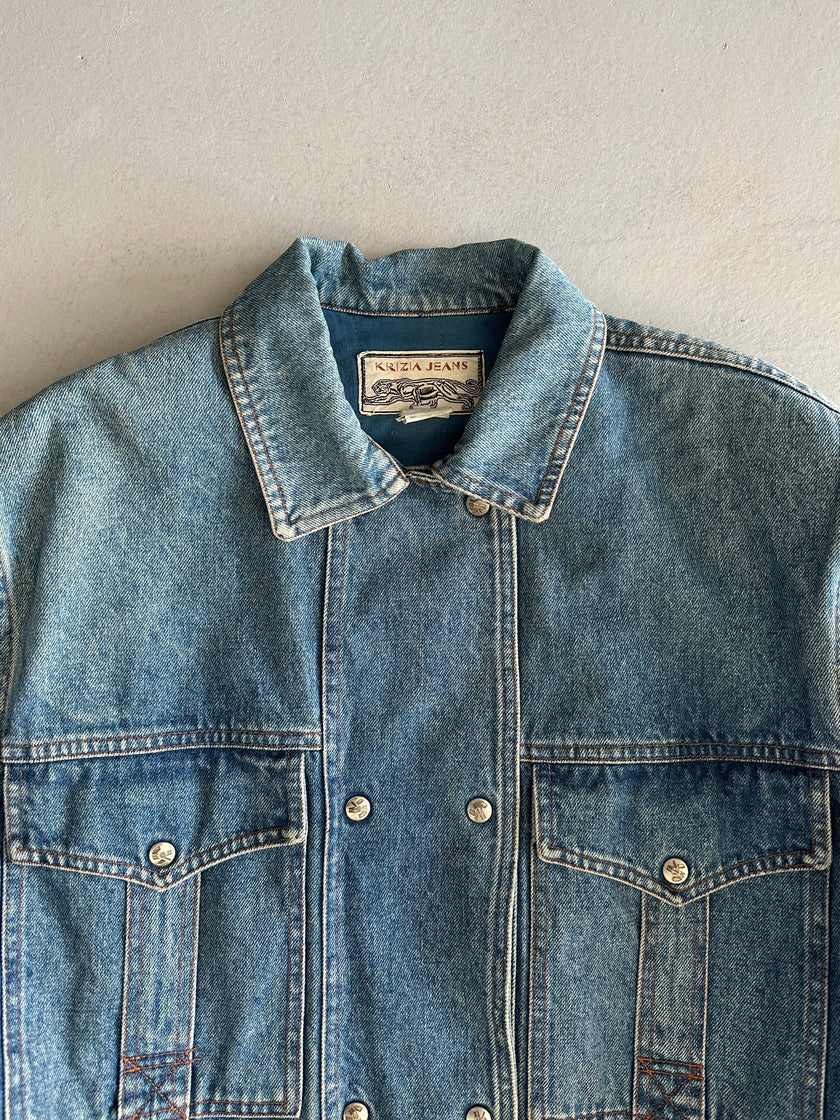 KRIZIA - 1980s DOUBLE BREASTED DENIM BOMBER JACKET