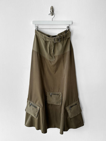 ITALIAN LABEL - 1990s MAXI SKIRT WITH PATCH POCKETS AT THE HEM