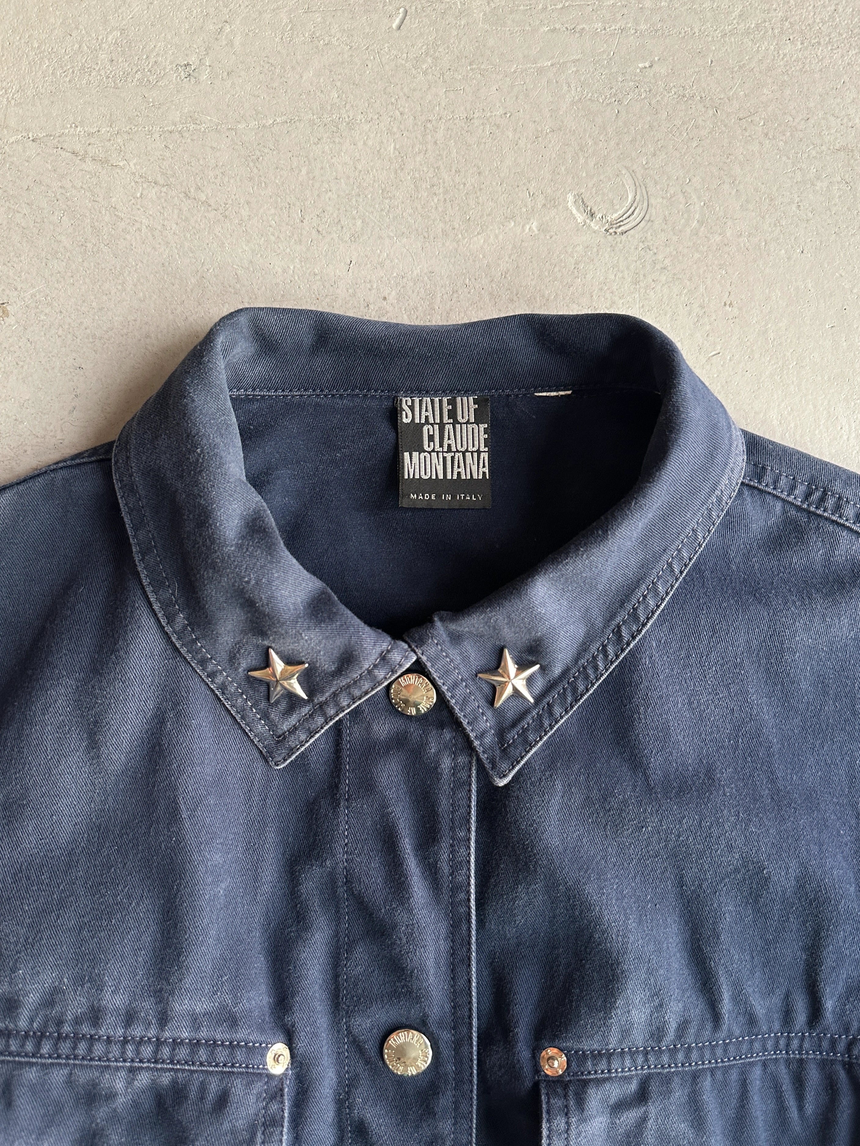CLAUDE MONTANA - 1990s DECONSTRUCTED CROP FIT JACKET WITH STAR STUDS