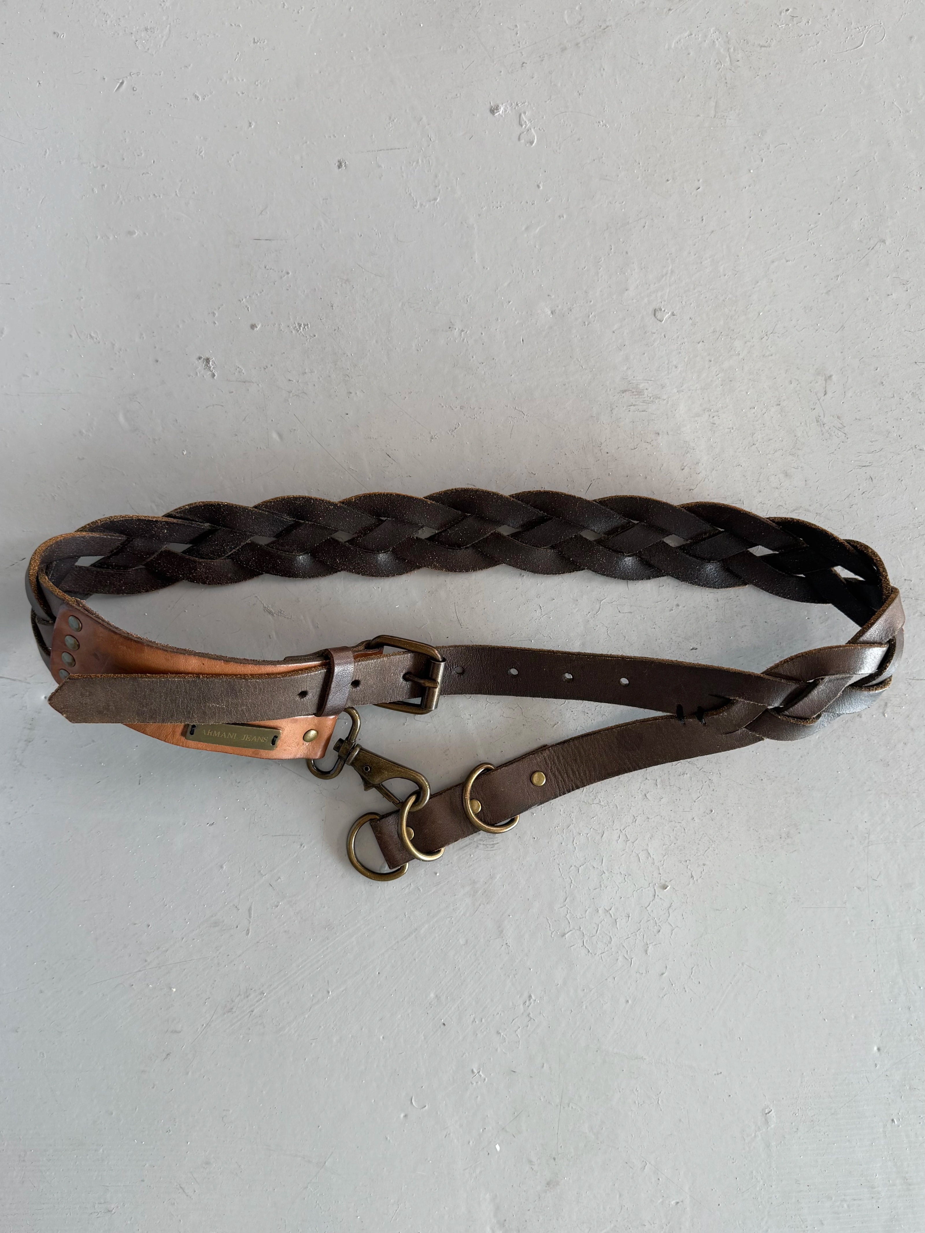 ARMANI JEANS - early 2000s BRAIDED LEATHER BELT