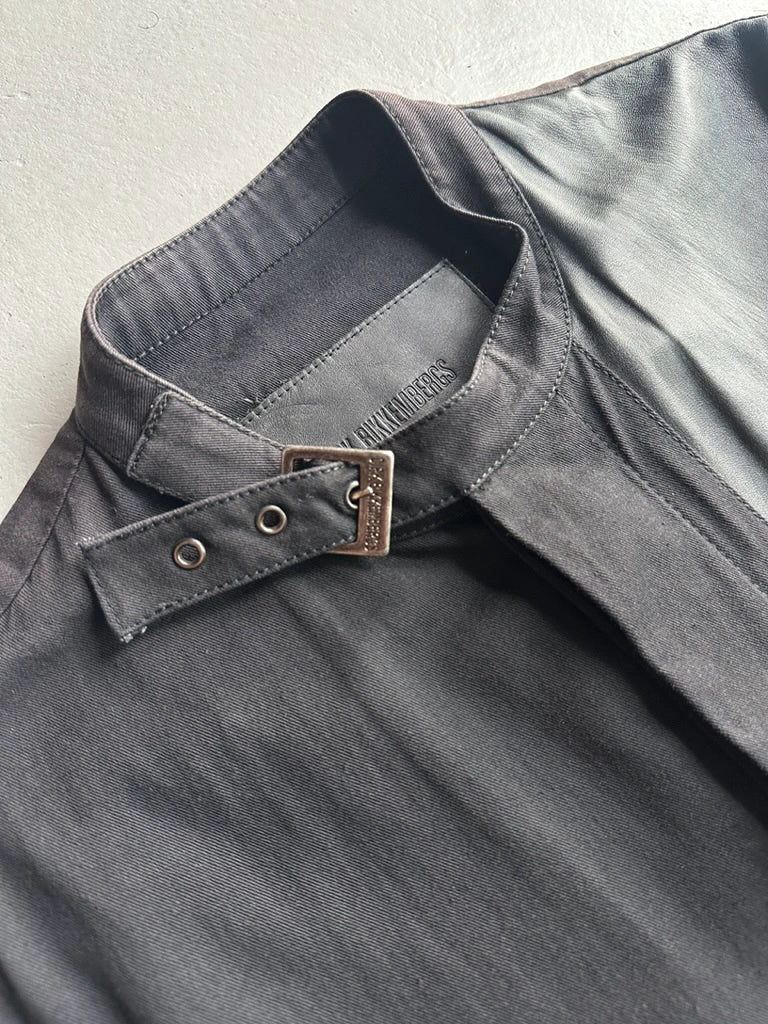 DIRK BIKKEMBERGS - S/S 2003 BELTED NECK JACKET WITH LEATHER FRONT PANEL