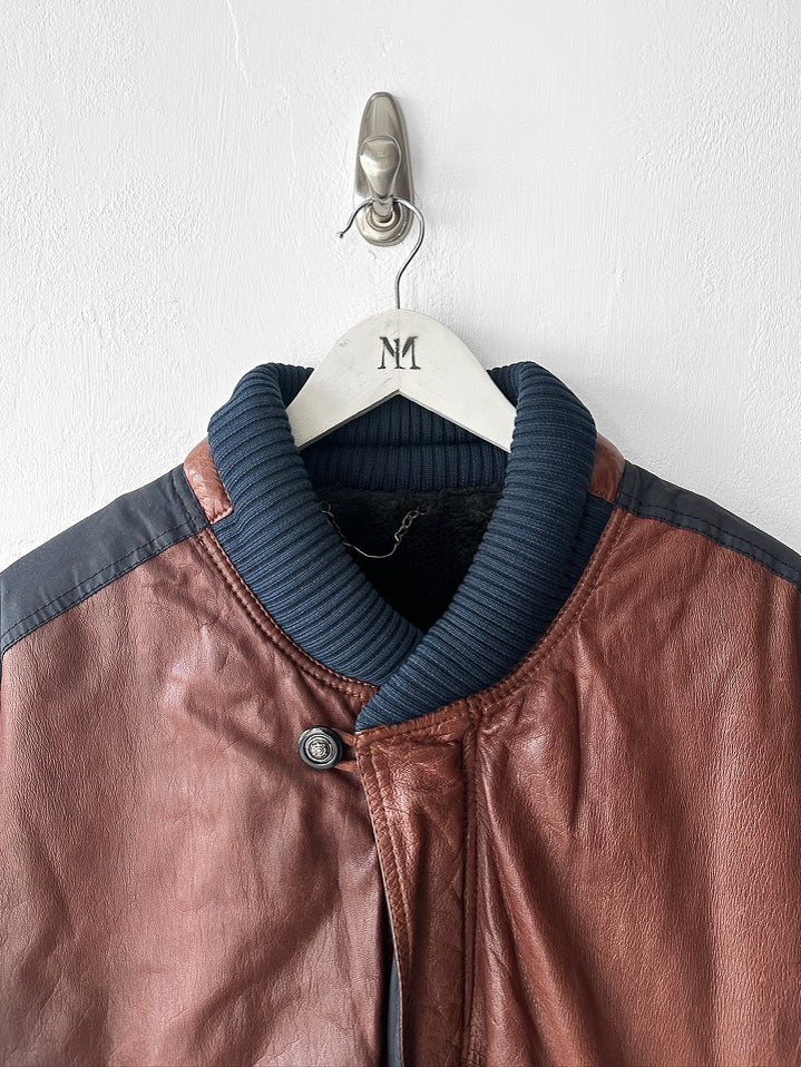 LES COPAINS - 1980s CONTRASTING LEATHER FRONT BOMBER JACKET