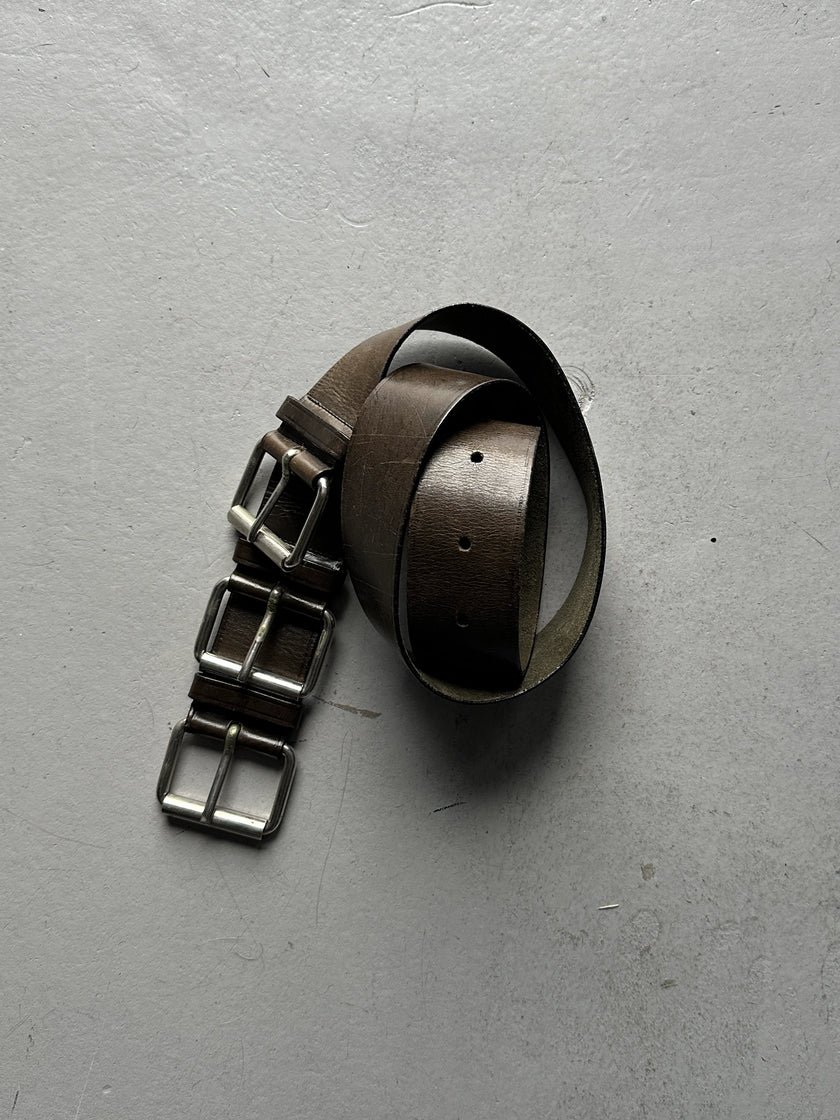 MOSCHINO - 1990s TRIPLE BUCKLE LEATHER BELT
