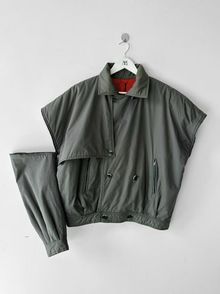 NO LABEL 1980s 2 IN 1 DOUBLE BREASTED BOMBER JACKET GILET