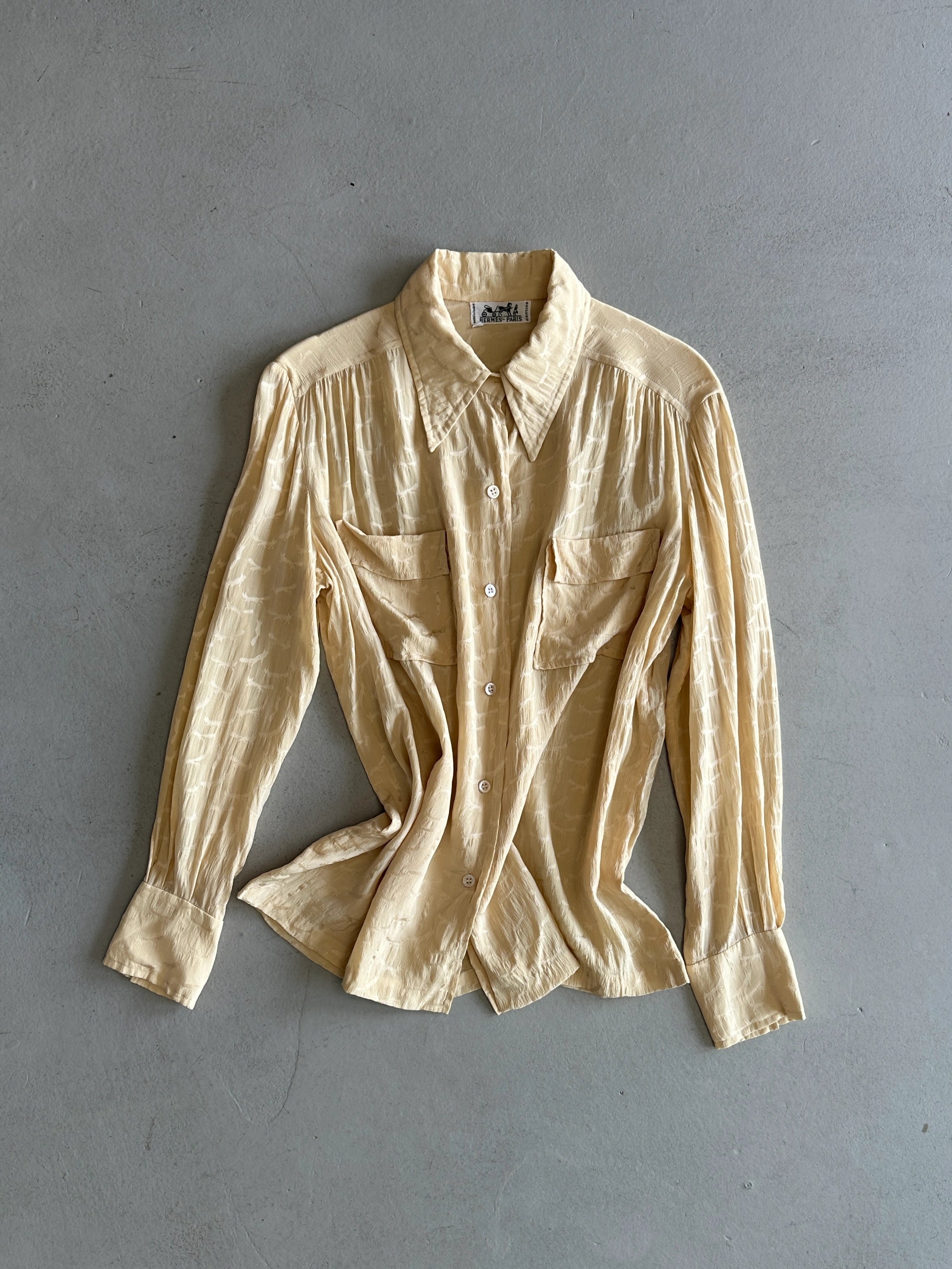 HERMÈS - 1970s COLLARED SILK SHIRT