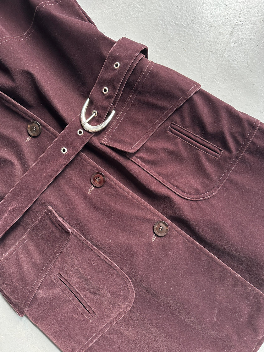 KATHARINE HAMNETT - 1990s VELVET BELTED TRENCH COAT
