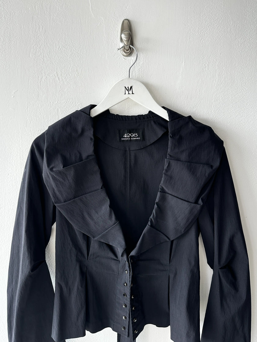 JAPANESE LABEL 2000s PANELED BLOUSE WITH SCULPTURAL COLLAR