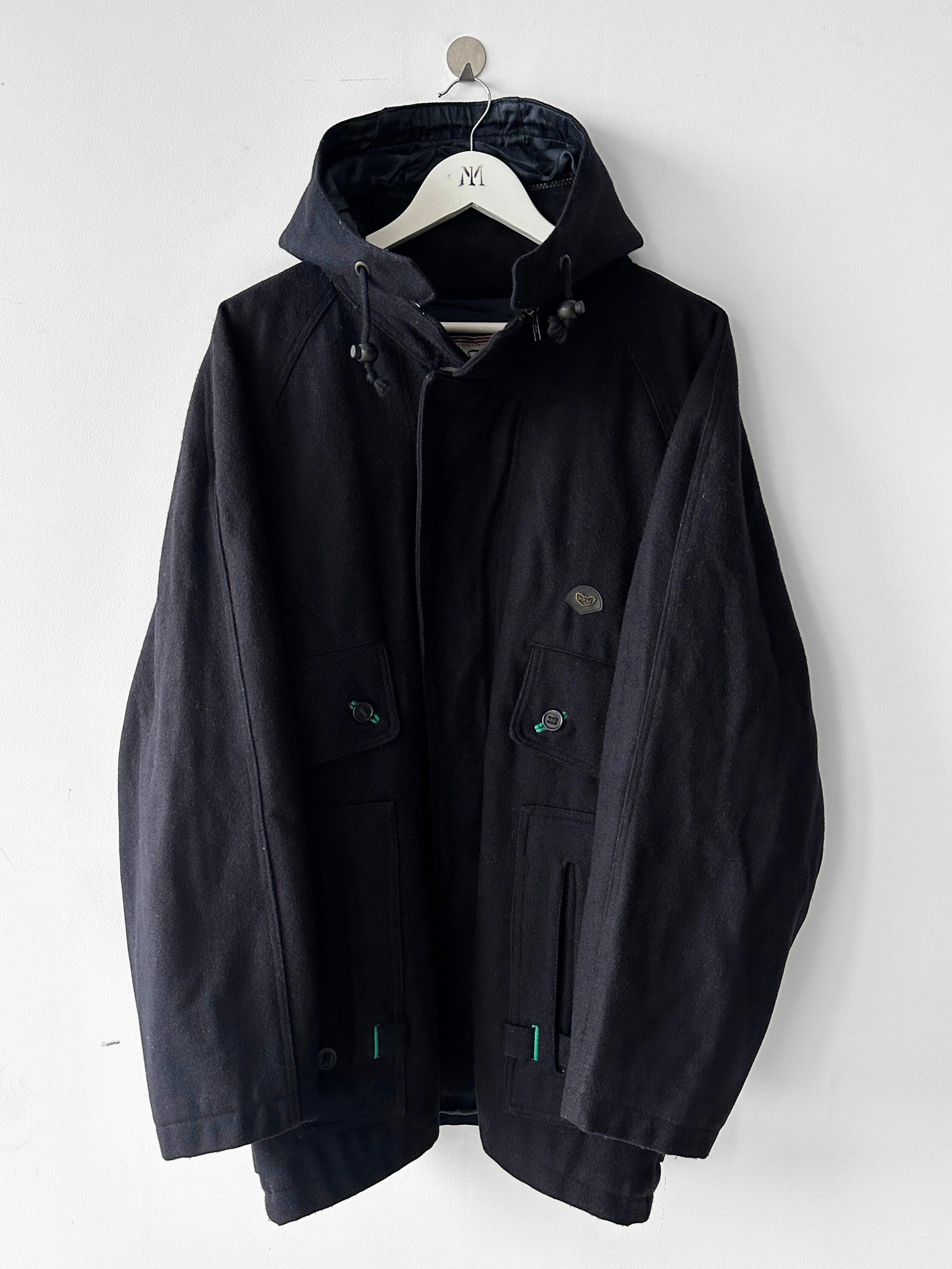 ITALIAN LABEL 1980s WOOL JACKET WITH REMOVABLE ZIPPED HOOD