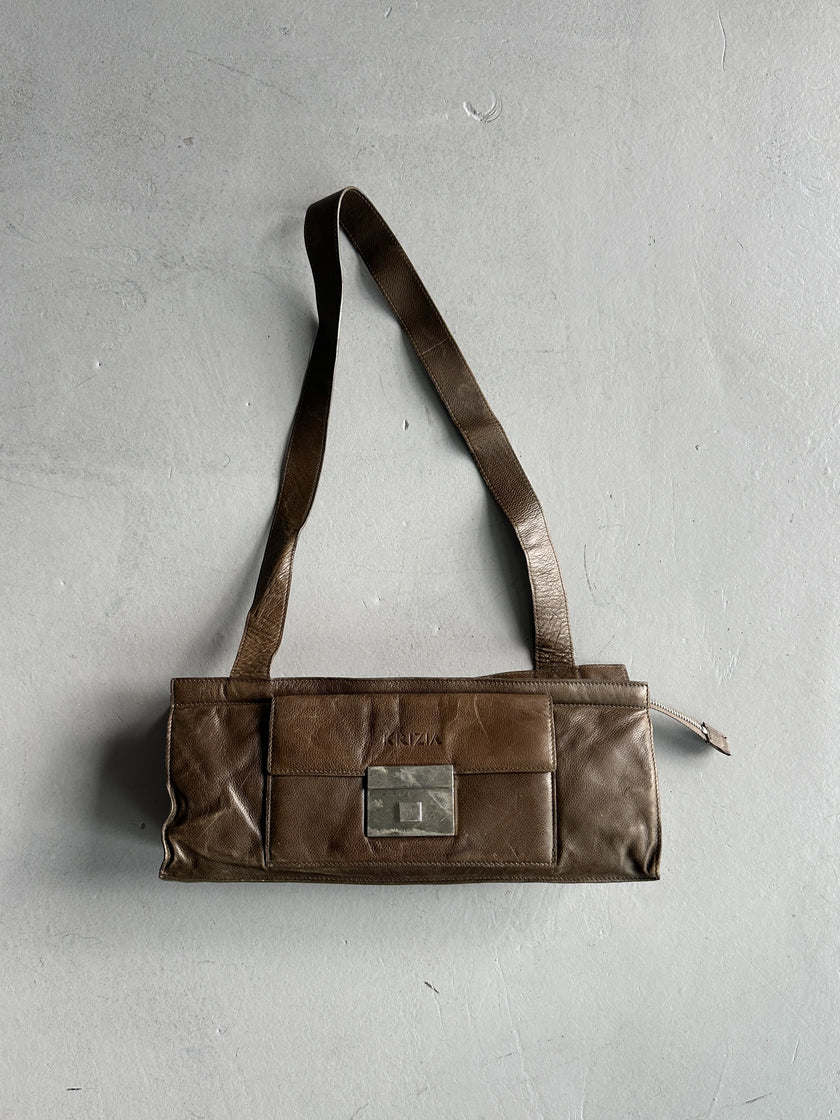 KRIZIA - 1990s LEATHER SILHOUETTE SHOULDER BAG