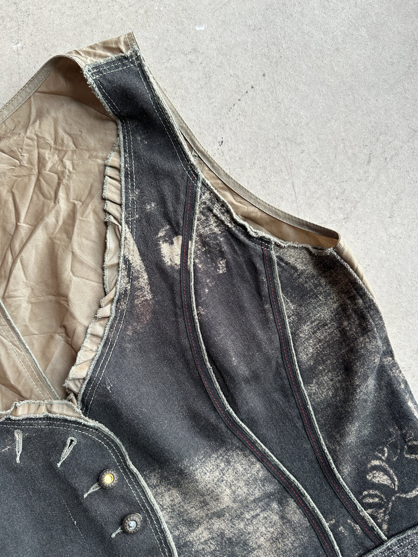 1990s DENIM LOOK PANELED VEST GILET