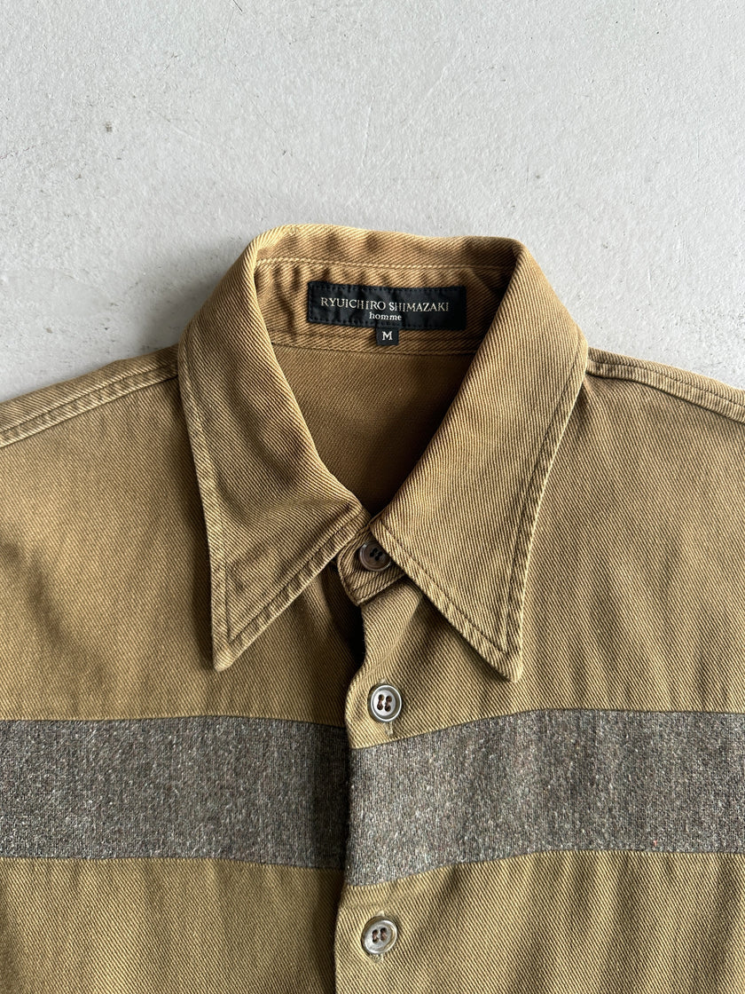 RYUICHIRO SHIMAZAKI - 1990s CONTRASTING WOOL BLOCK LONG SLEEVE SHIRT