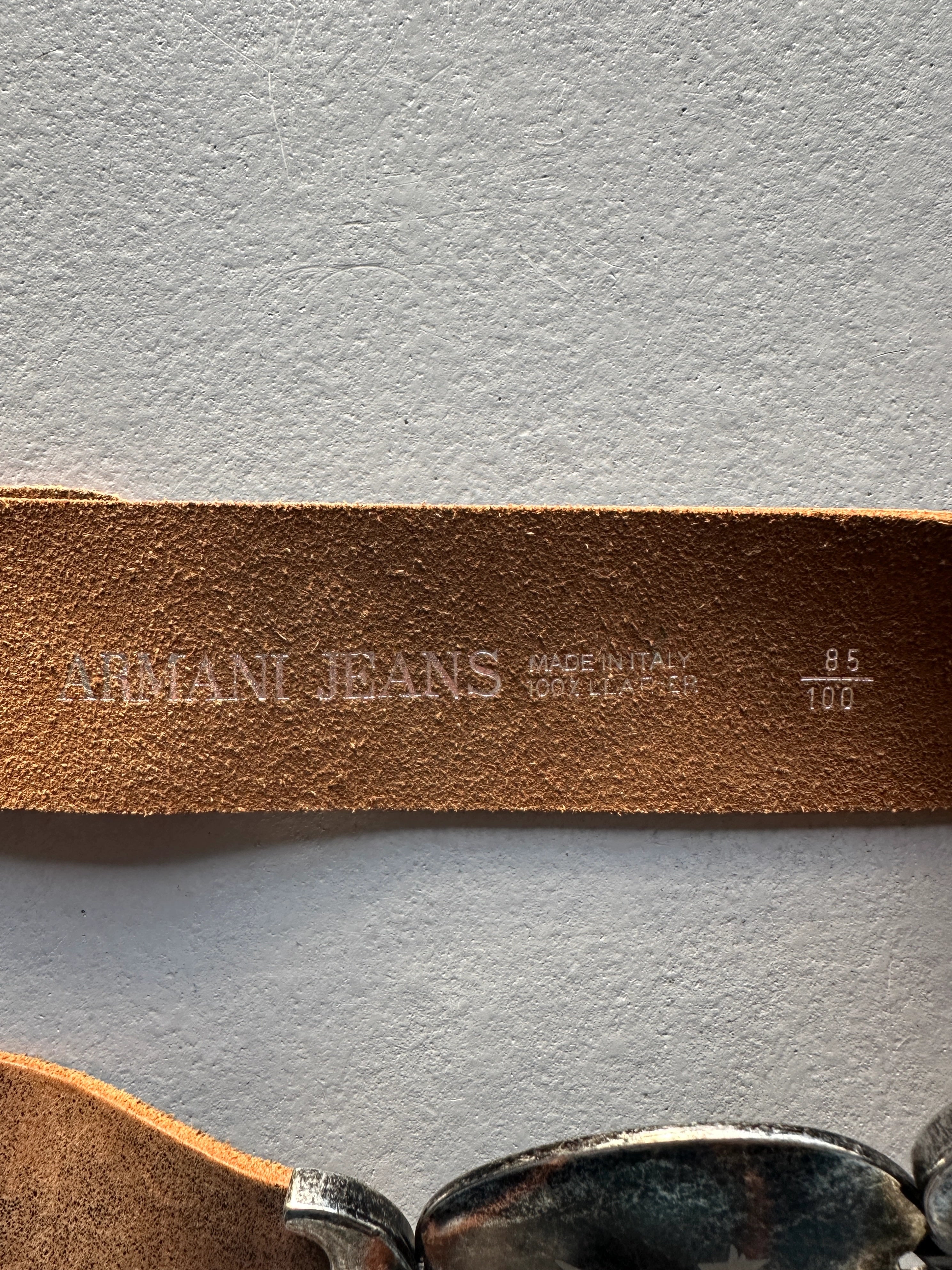 ARMANI JEANS - 1990s LEATHER BELT WITH PENDANT BUCKLE