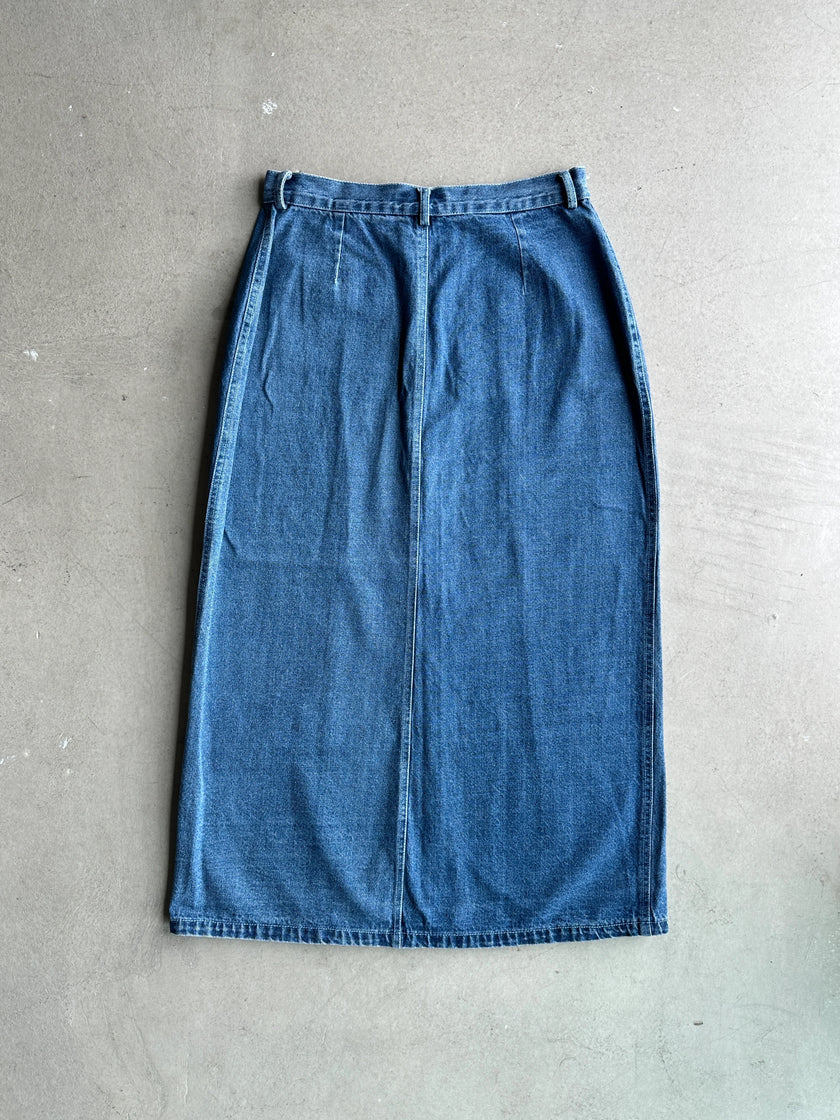 1990s FRONT BUTTONING MAXI DENIM SKIRT