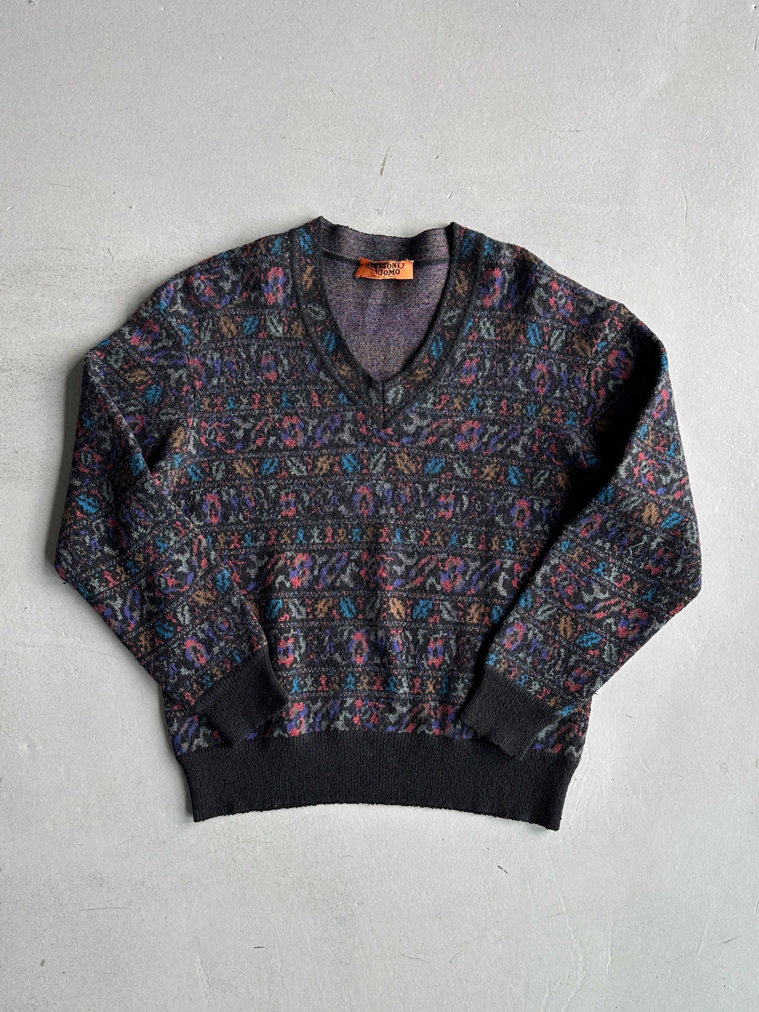 MISSONI - 1990s JACQUARD PATTERN V NECK BOXY FIT JUMPER