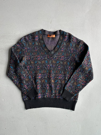 MISSONI - 1990s JACQUARD PATTERN V NECK BOXY FIT JUMPER