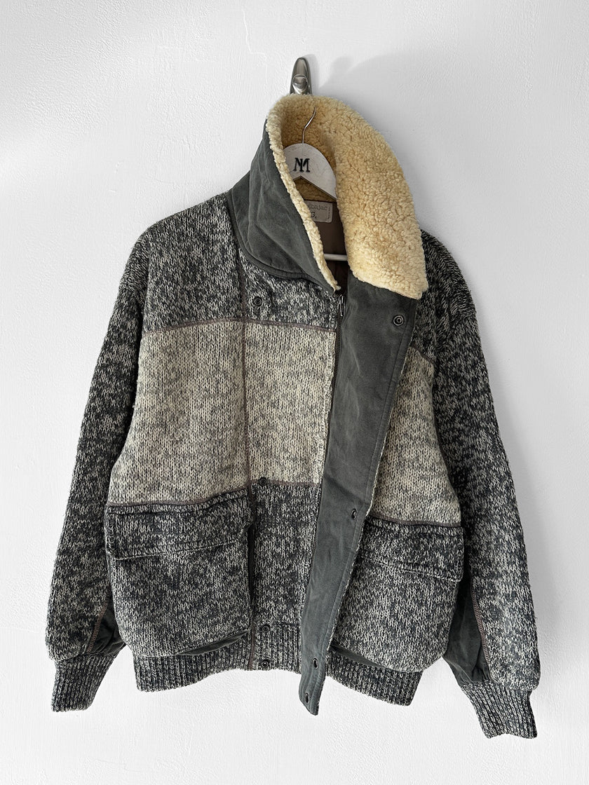 ICEBERG BY J.C. DE CASTELBAJAC - 1980s WOOL BOMBER JACKET WITH SHEARLING COLLAR