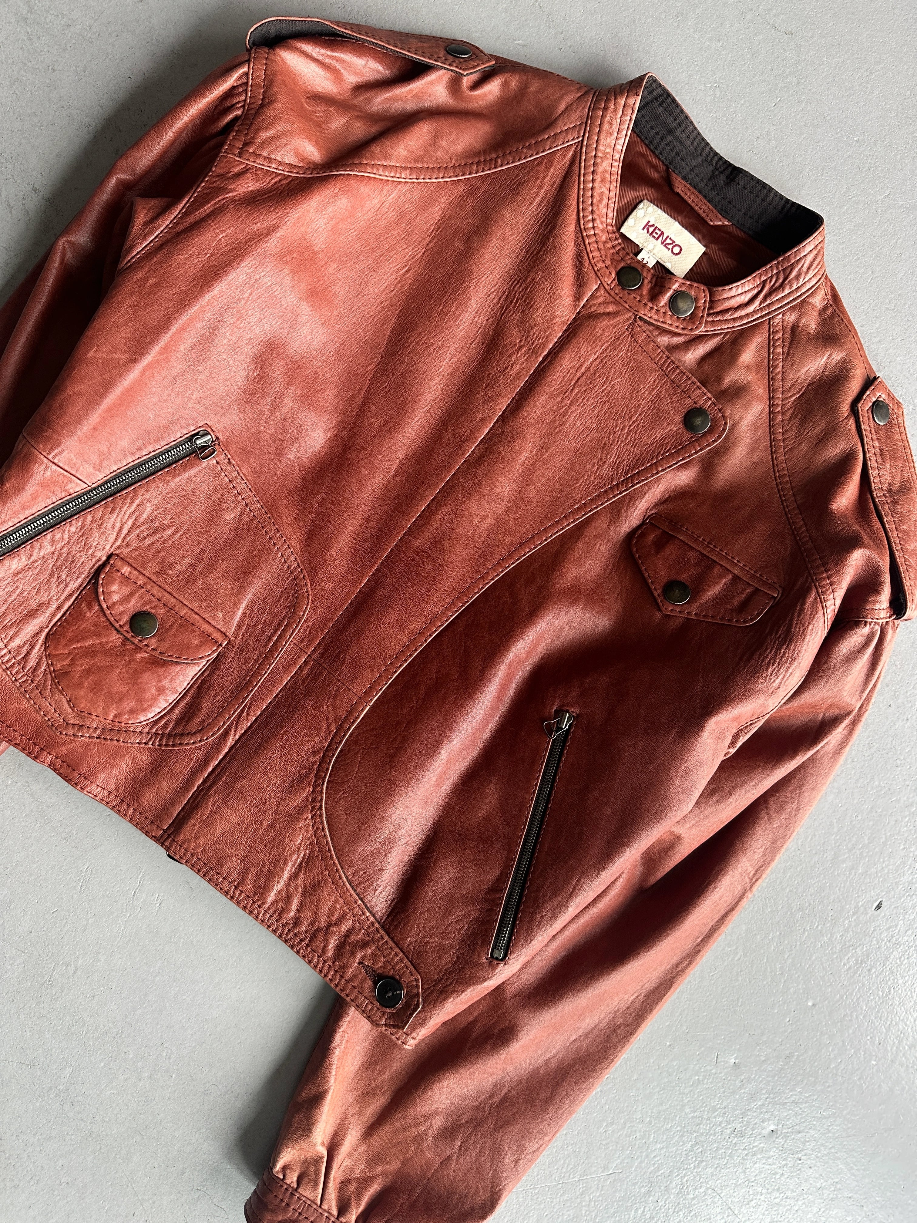 KENZO - 1990s ASYMMETRICAL LEATHER BIKER JACKET