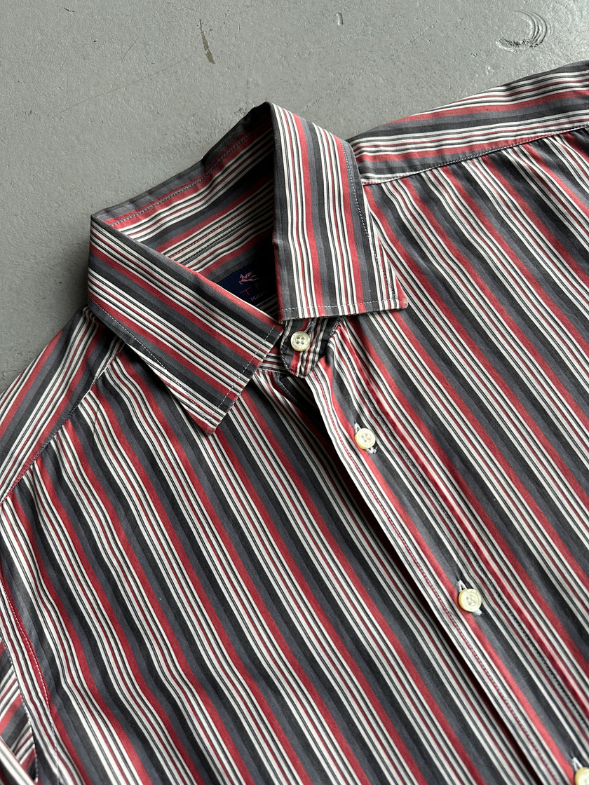 ETRO - 1990s SQUARE COLLAR STRIPED LONG SLEEVE SHIRT