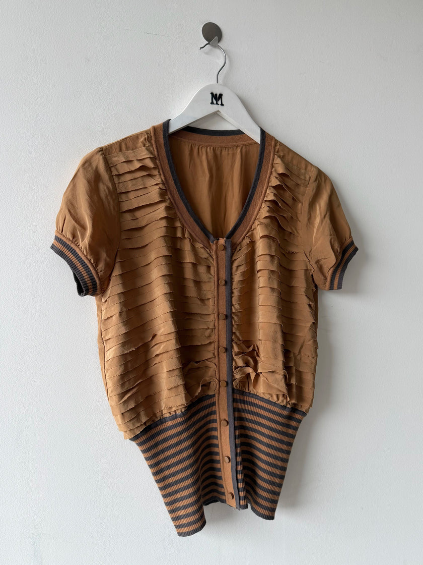 2000s SHORT SLEEVE BLOUSE WITH RUFFLED FRONT