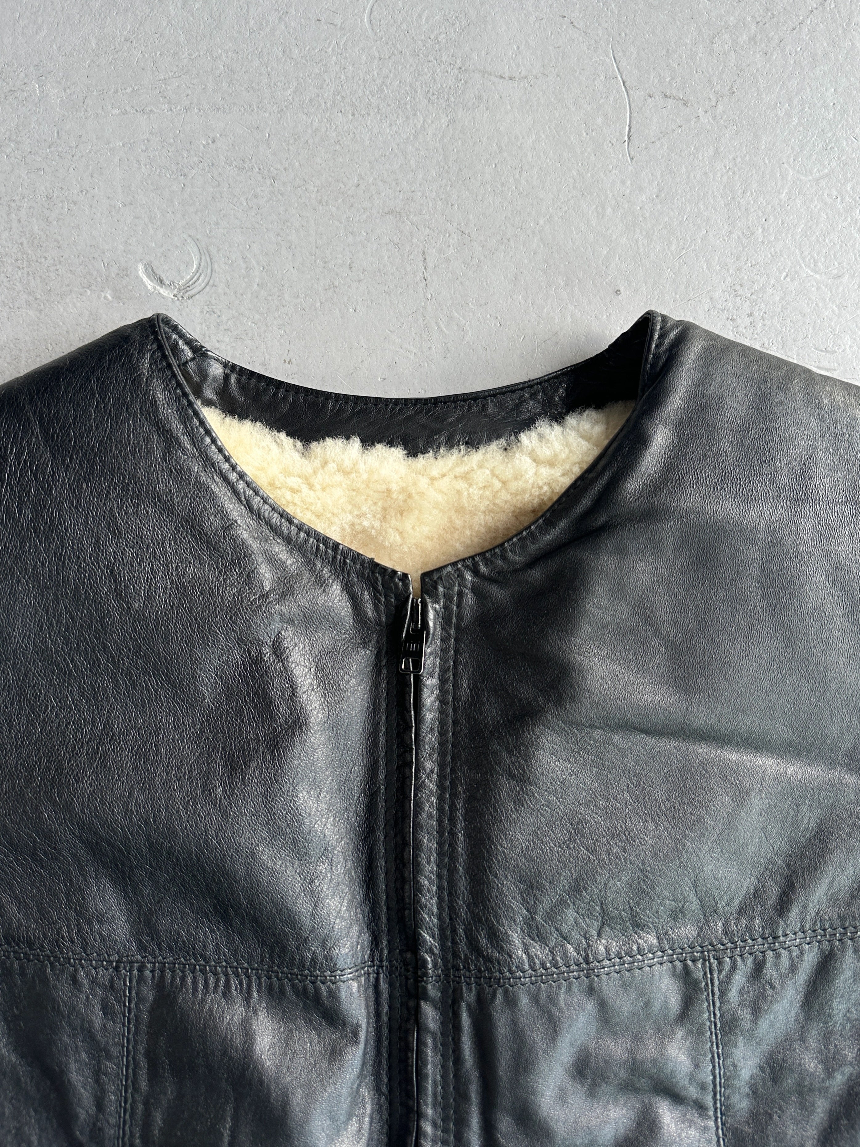 1990s REAL SHEARLING LEATHER VEST GILET JACKET