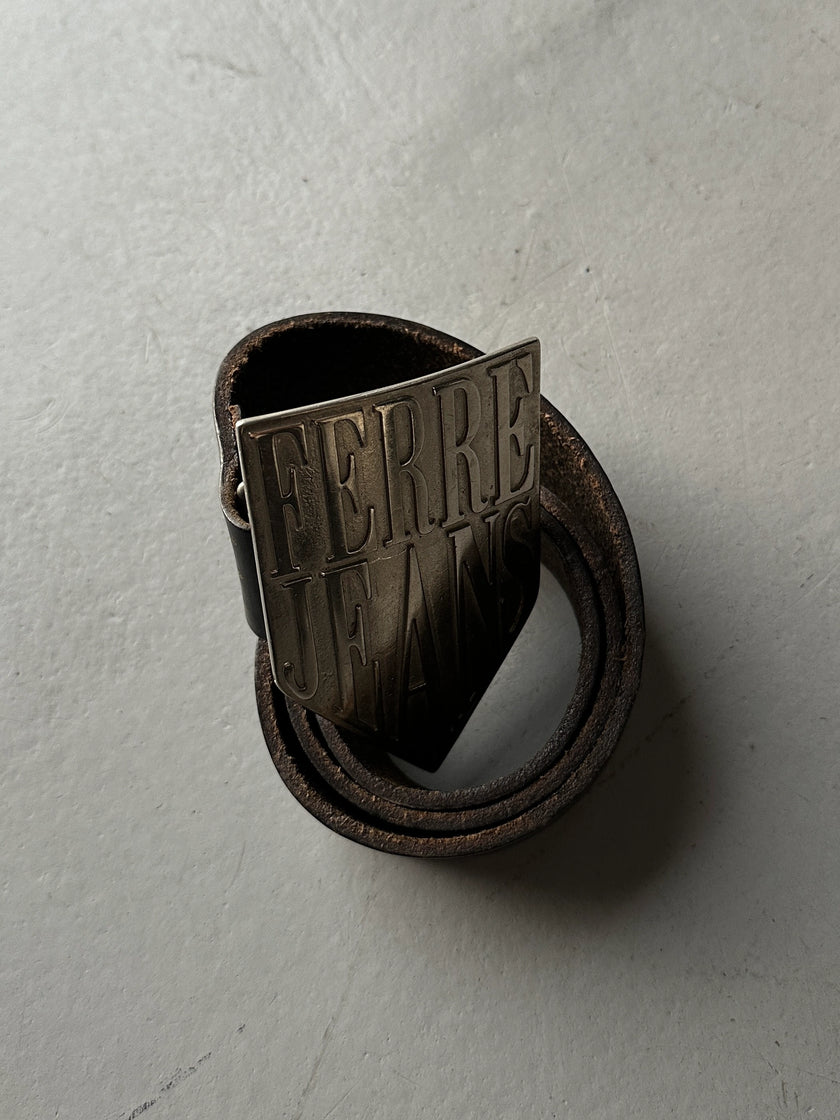 GIANFRANCO FERRÉ - 1990s OVERSIZED BUCKLE LEATHER BELT