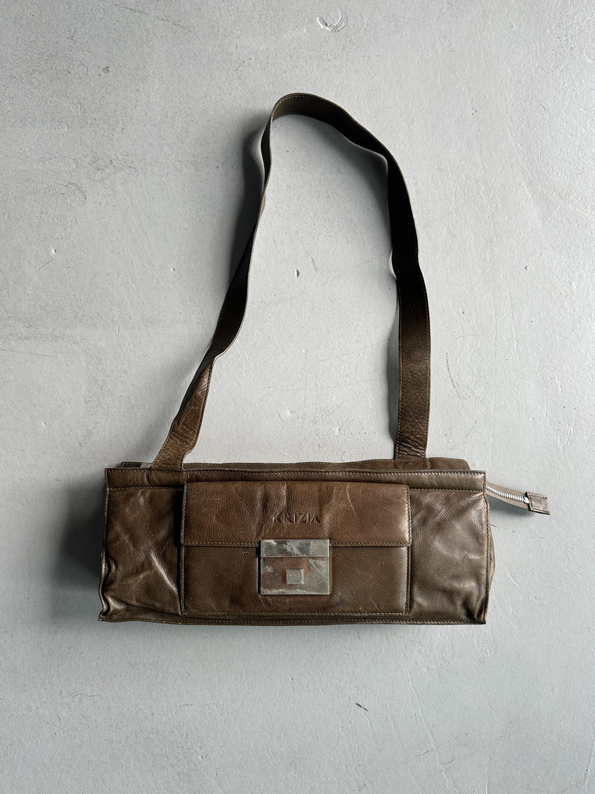 KRIZIA - 1990s LEATHER SILHOUETTE SHOULDER BAG