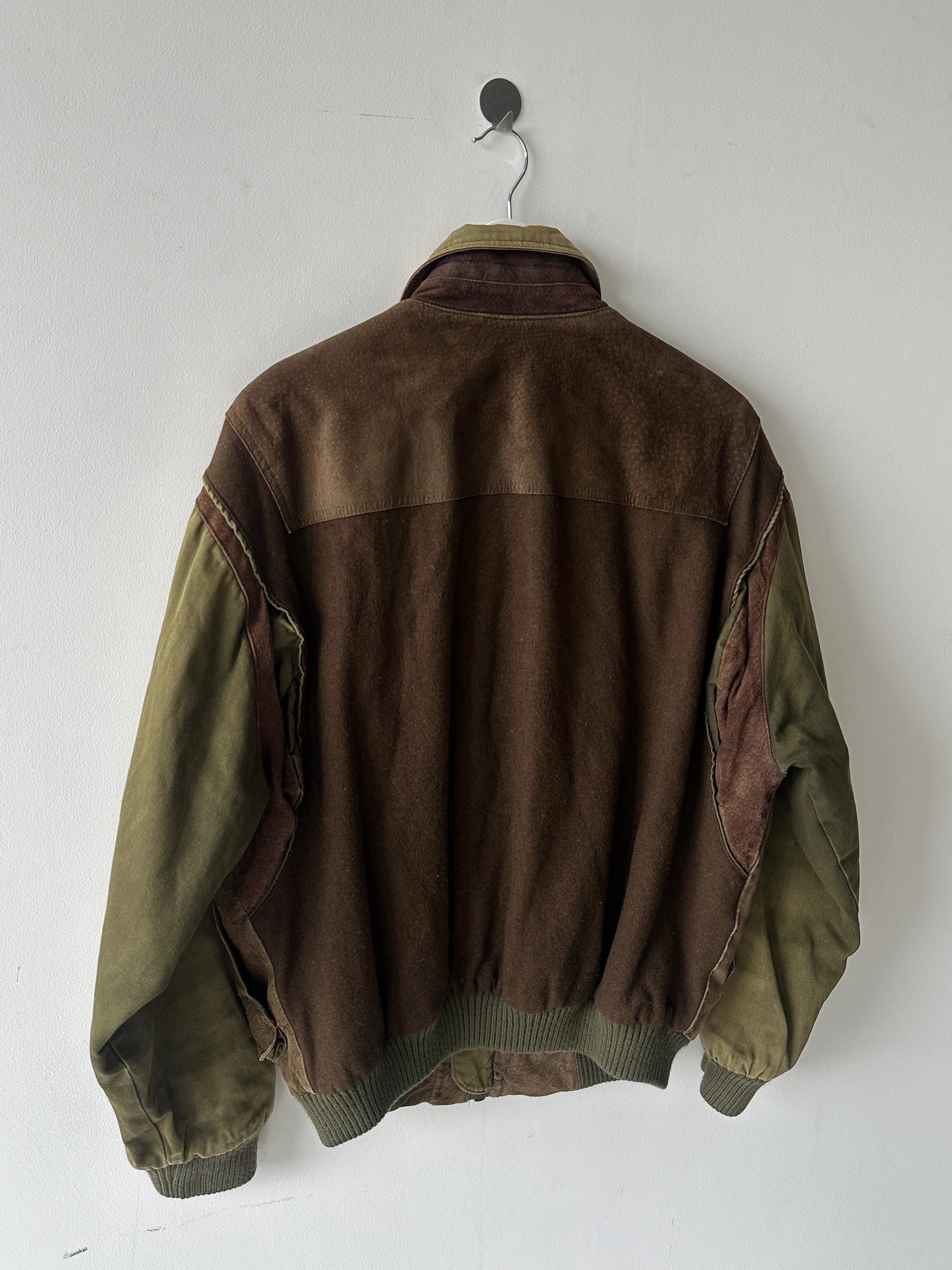 FRENCH LABEL 1980s PANELED BOMBER JACKET WITH SUEDE FRONT