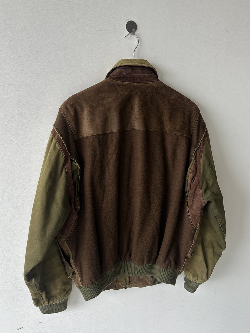 FRENCH LABEL 1980s PANELED BOMBER JACKET WITH SUEDE FRONT