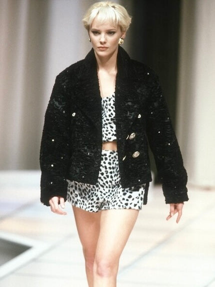VERSUS BY GIANNI VERSACE - F/W 1994 LEOPARD PRINT FAUX FUR MINI SKIRT