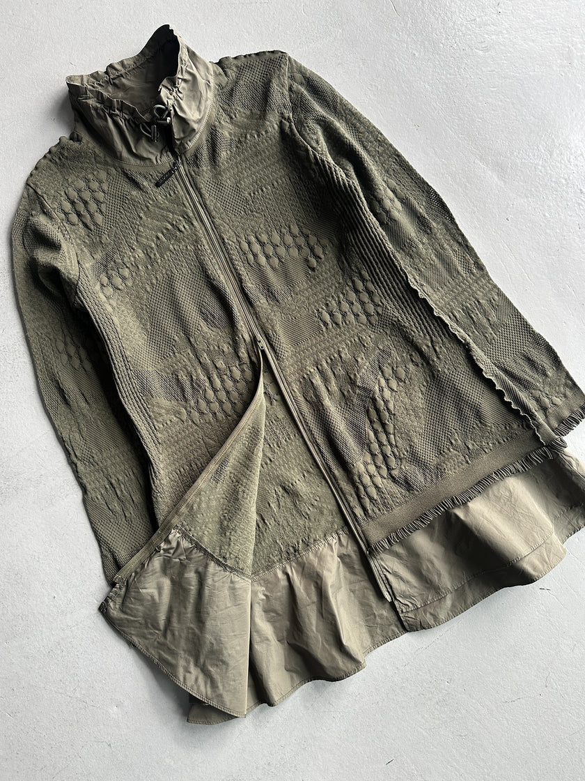 HIROKO KOSHINO - 2000s CONTRASTING NYLON COLLAR AND HEM SEMI TRANSPARENT JACKET