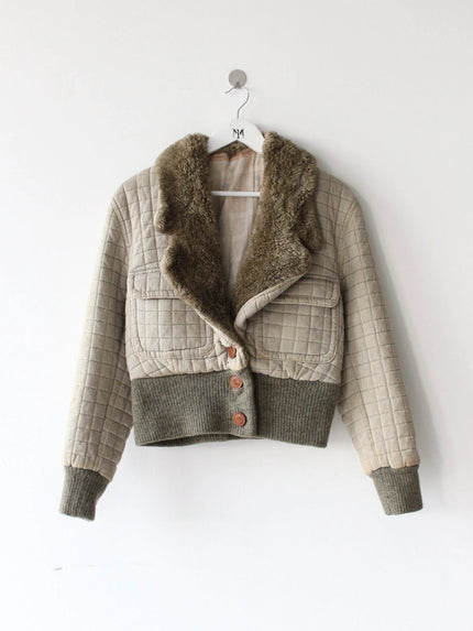 ARMANI – 1980s SAMPLE QUILTED JACKET & PANTS SET WITH FAUX FUR COLLAR