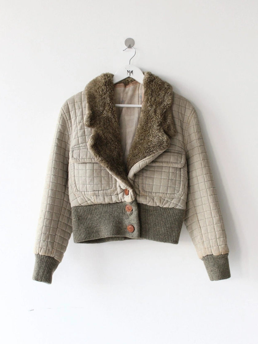 ARMANI – 1980s SAMPLE QUILTED JACKET & PANTS SET WITH FAUX FUR COLLAR
