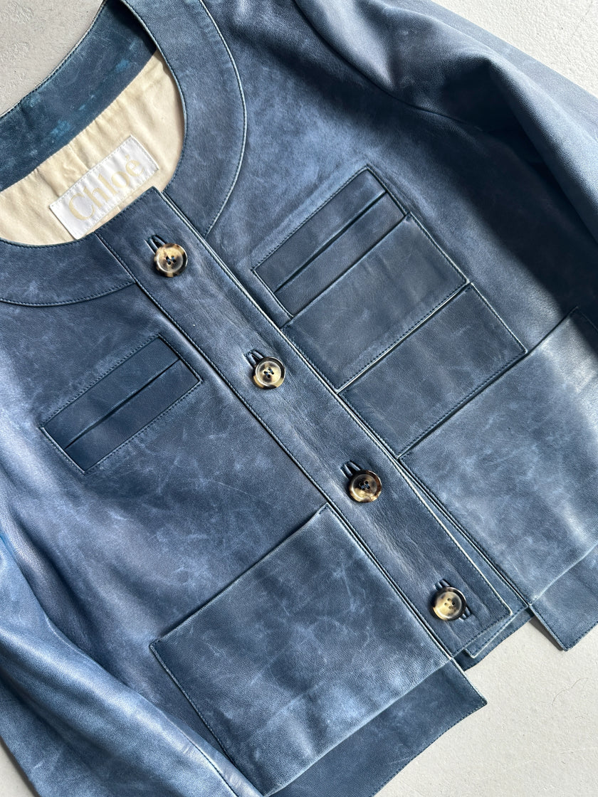 CHLOÉ - 2000s CROPPED FIT DISTRESSED LEATHER JACKET
