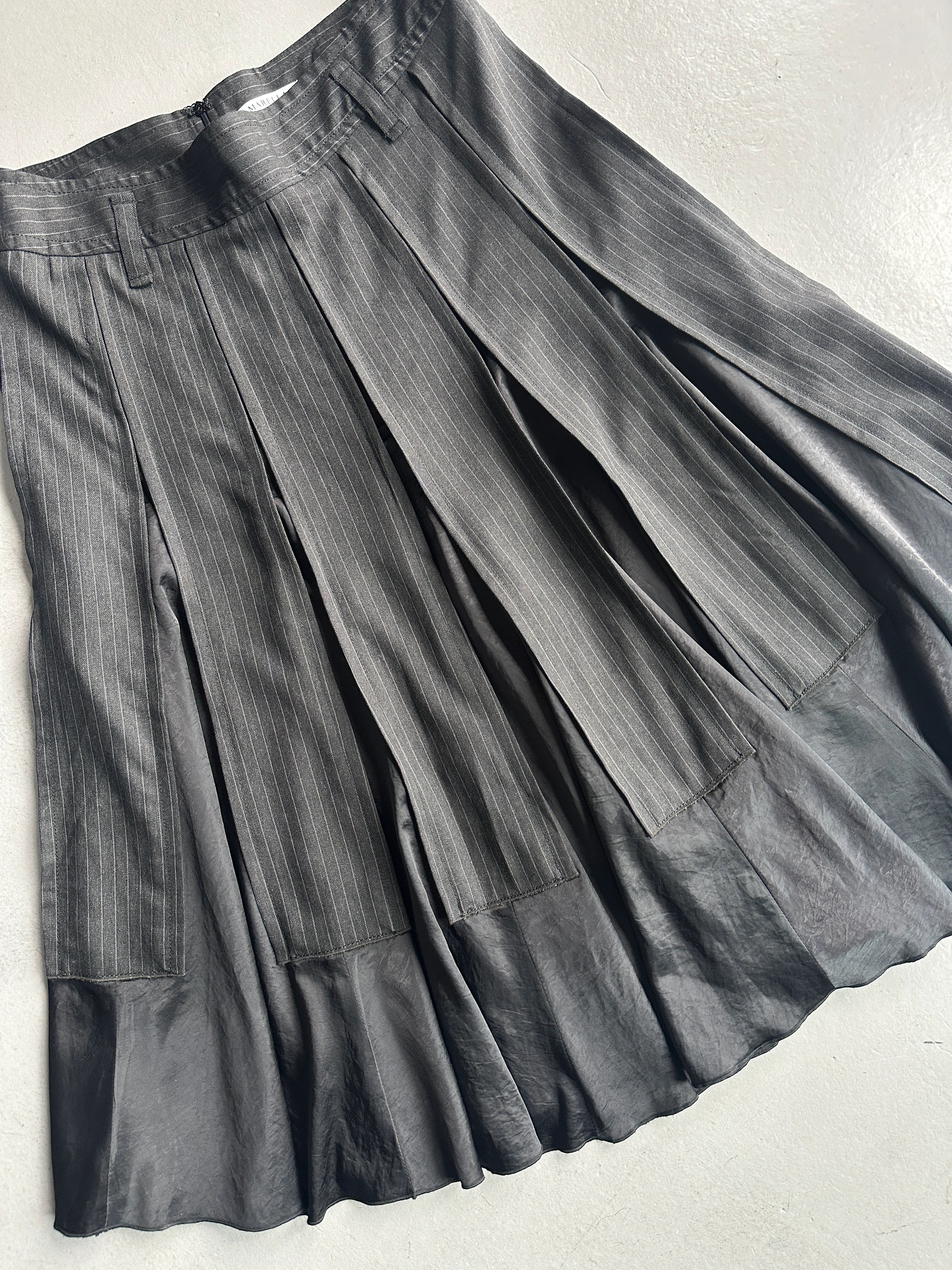 MARELLA - 2000s PANELED PLEATED LONG PINSTRIPED SKIRT