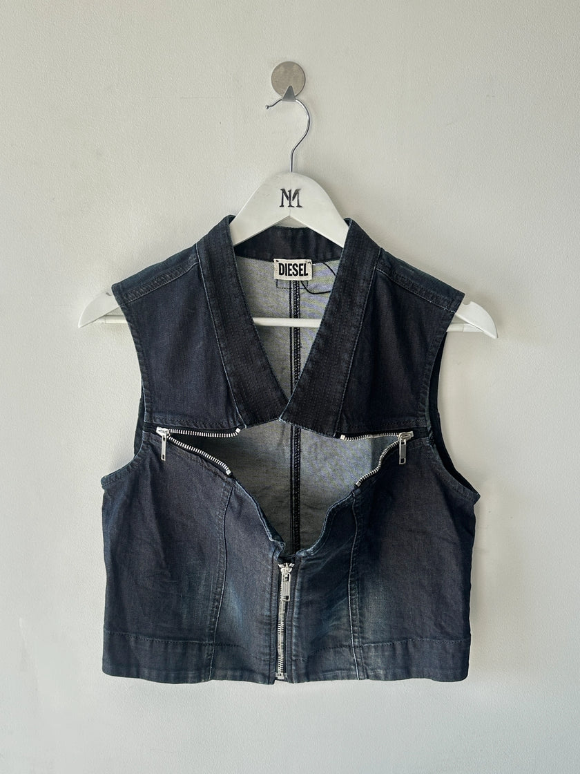 DIESEL - early 2000s DENIM VEST WITH ZIPPED DETAILS