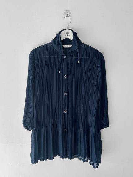 MASAKI MATSUSHIMA - 2000s PLEATED BLOUSE WITH DRAWSTRING COLLAR