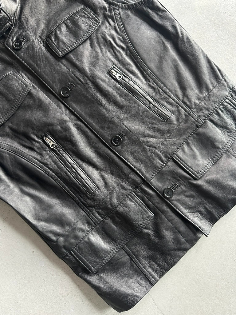 1990s FUNNEL NECK LEATHER VEST JACKET