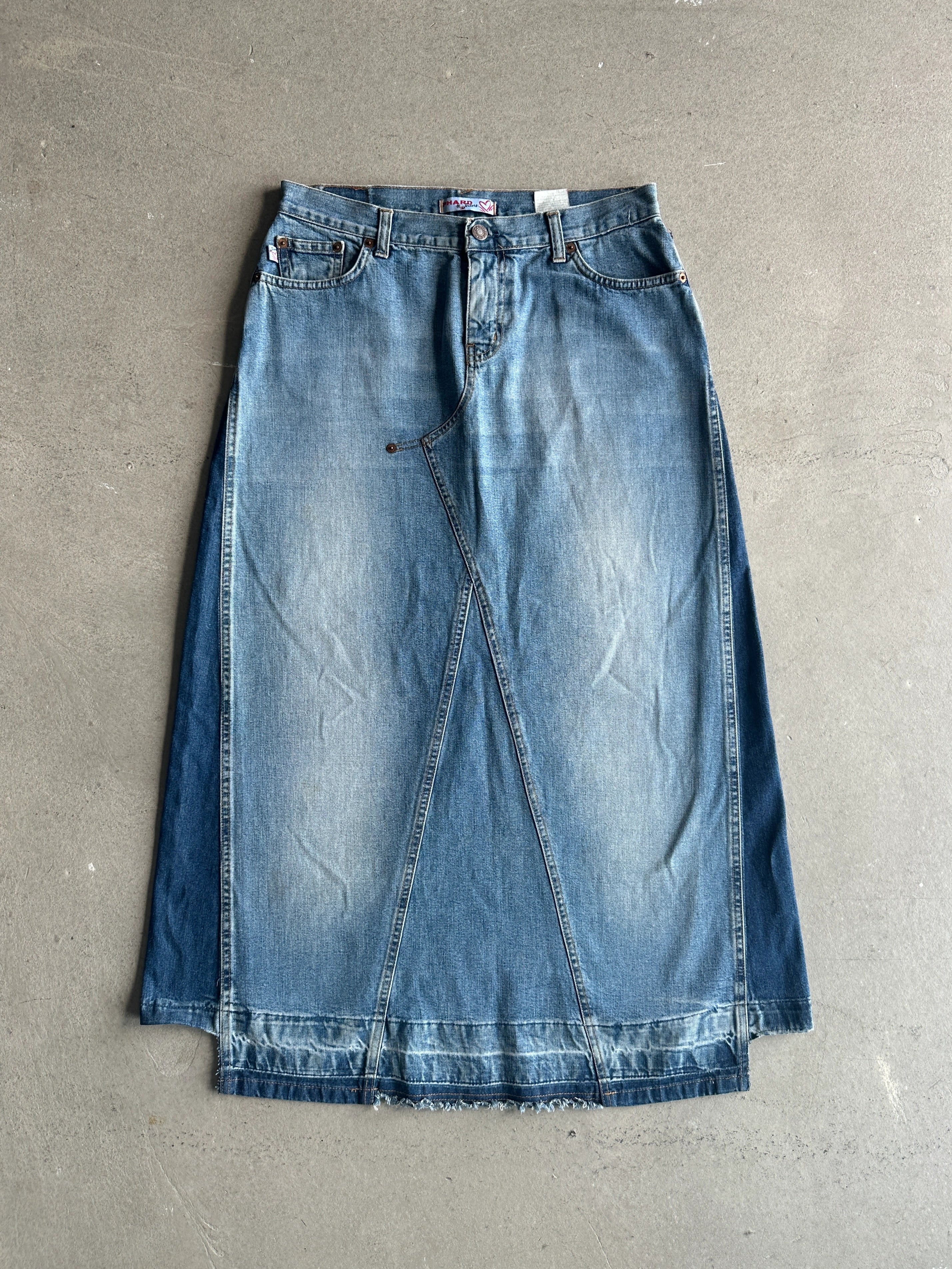 2000s LOW WAIST FLARED MAXI DENIM SKIRT