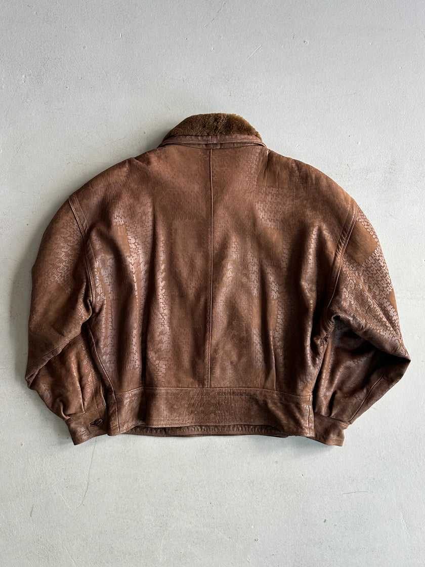 GIANNI VERSACE - 1980s LEATHER BOMBER JACKET WITH SHEARLING FUR