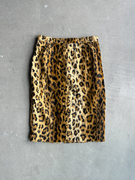 VALENTINO - 1990s LEOPARD PRINT FAUX FUR SKIRT