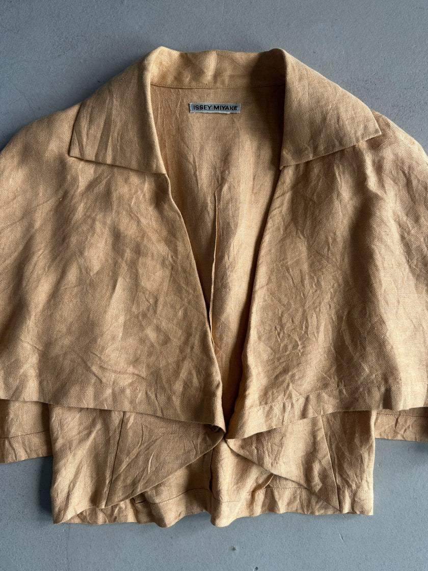 ISSEY MIYAKE - 1990s CROP FIT LINEN CAPE BLOUSE