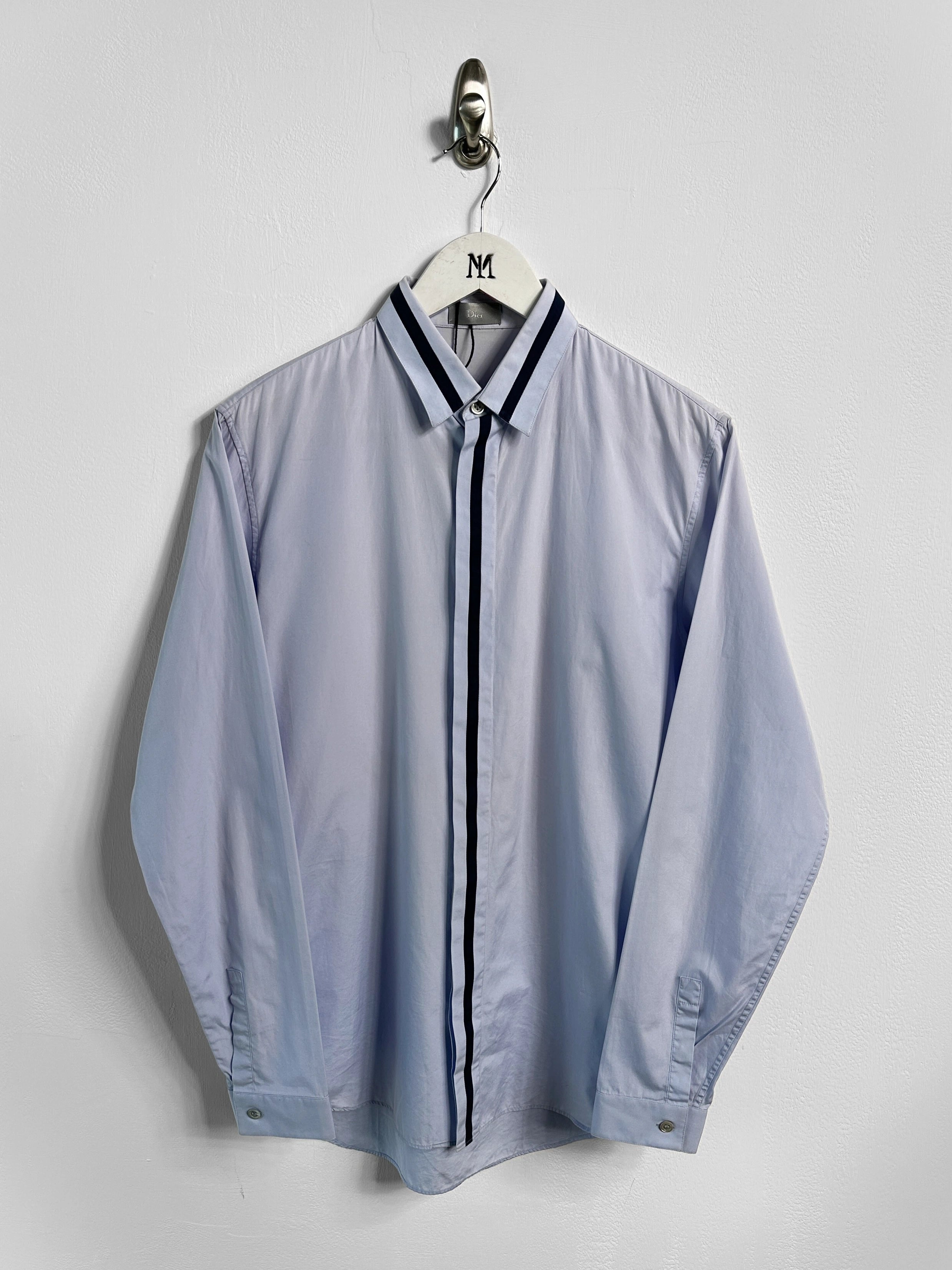 DIOR - late 2010s LONG SLEEVE SHIRT WITH CONTRAST STRIPE DETAILING AT FRONT AND COLLAR